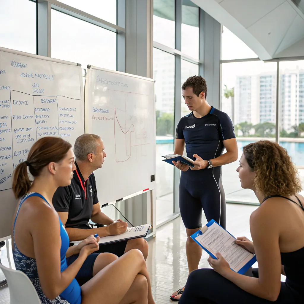 Swimming instructors team meeting